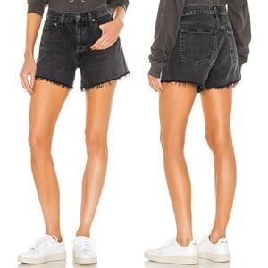 AGOLDE Parker Long Cutoff Shorts Black Denim Women’s Size 23 Raw Hem